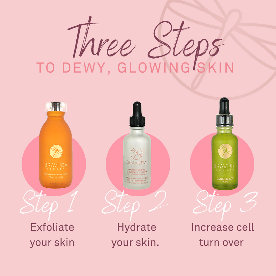 Three steps to glowing skin with 3 Bravura London products